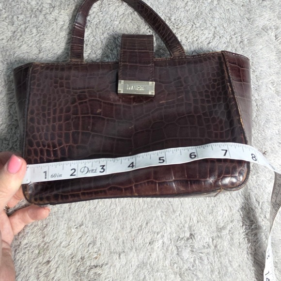 VTG Lauren Ralph Lauren Mini Purse Tote Bag Brown Croc Embossed Leather Small - Picture 10 of 12
